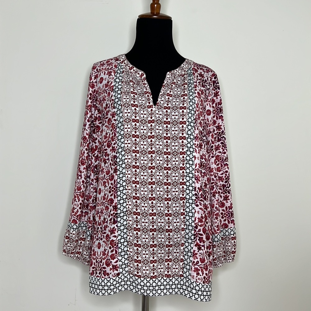 NYDJ Red Black Paisley Print Longsleeve Blouse S